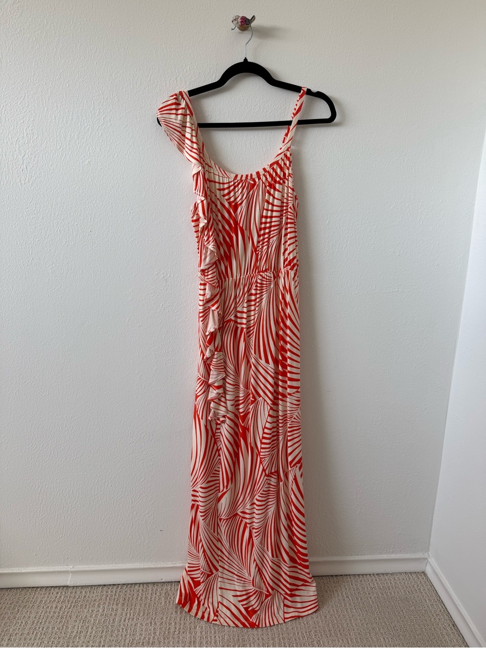 Half Moon by Modern Movement Women's Red and Cream One-Shoulder Maxi Dress